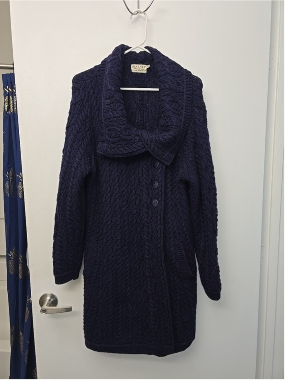 Vintage Blarney Woollen Mills Aran Handknit Ireland Wool Chunky Cardigan Sweater